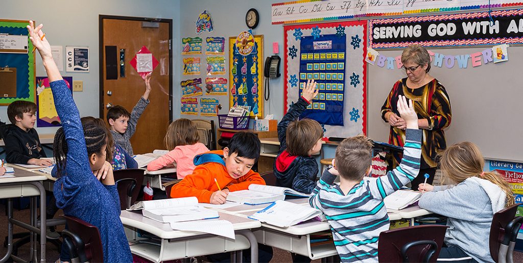 students in classroom in theocentric christian education