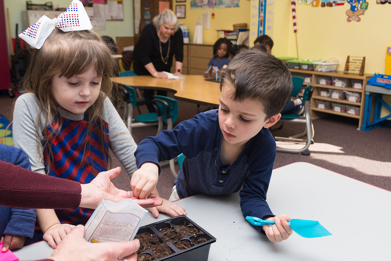 private christian preschool students in classroom